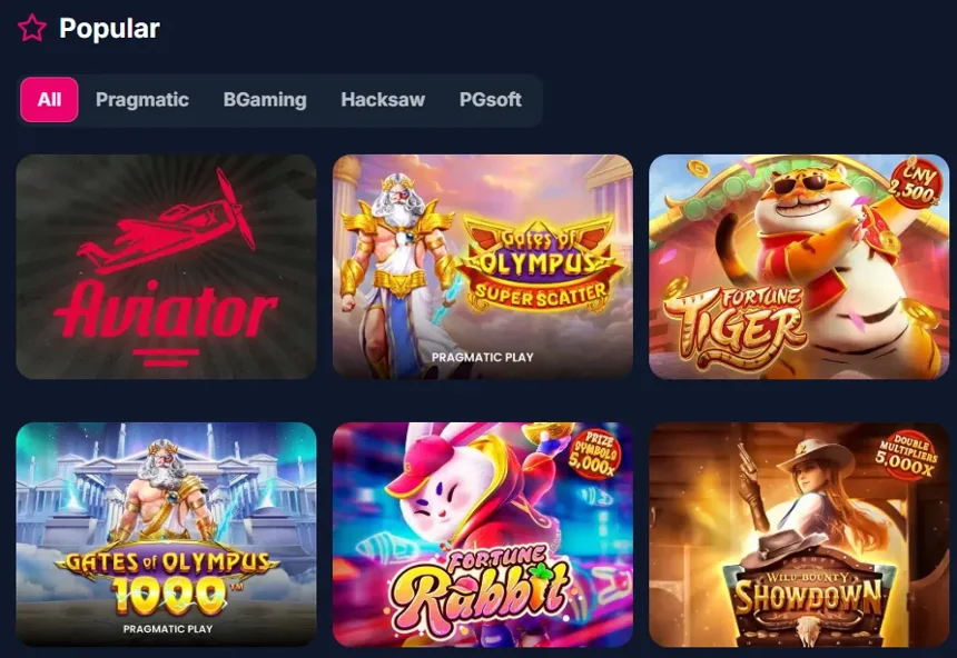 Popularne gry w Lukkly: Aviator, Gates of Olympus, Fortune Tiger, Fortune Rabbit i Showdown
